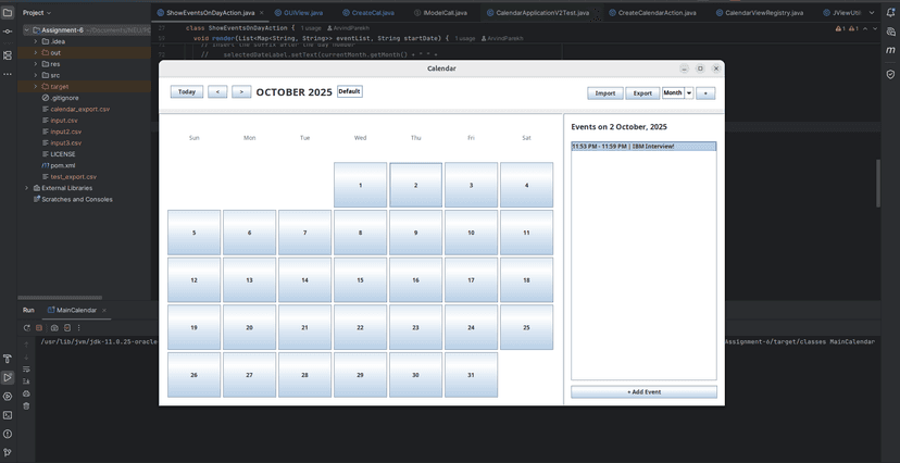 Desktop UI of a calendar with clean design